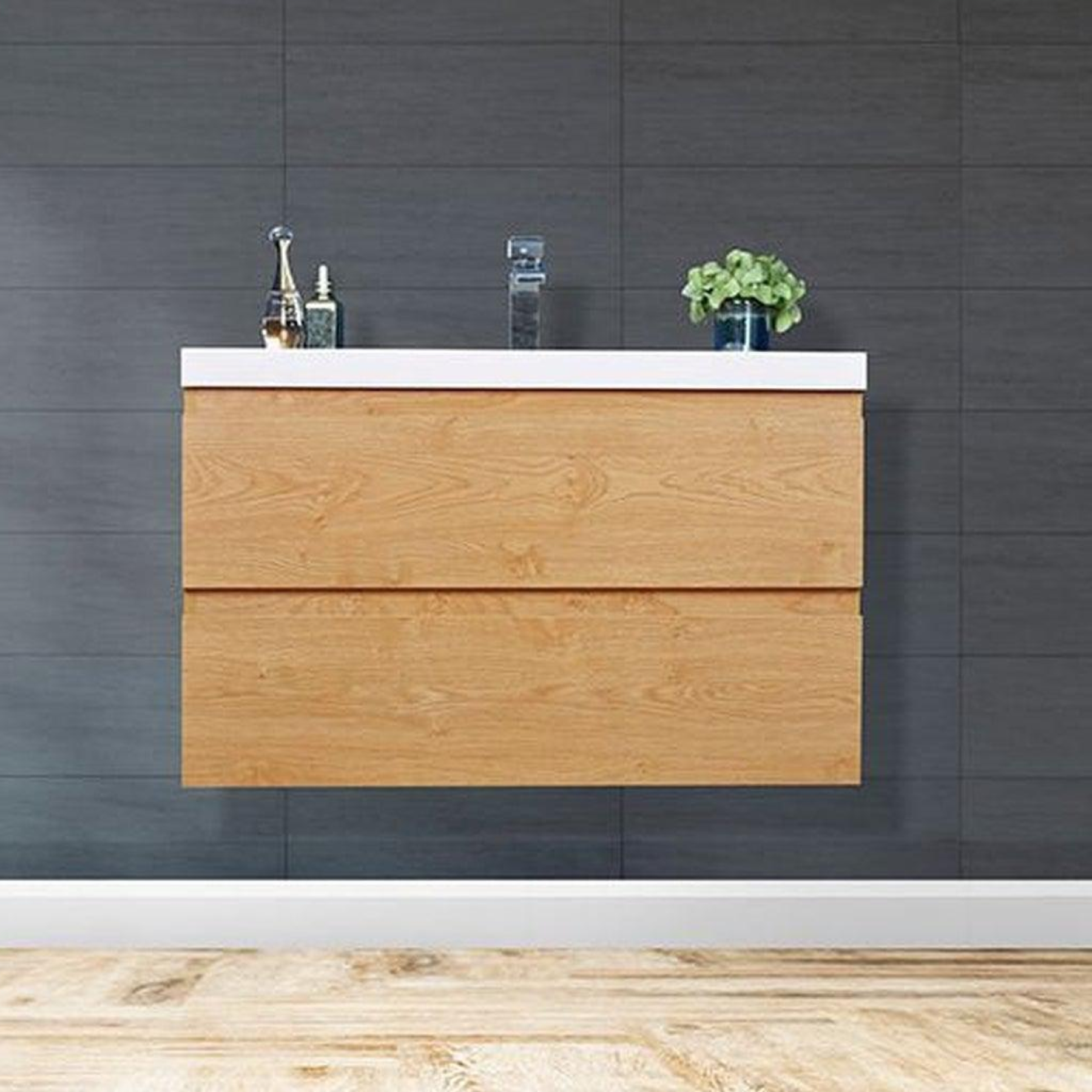 Boho Elegance 36" New England Oak Wall-Mounted Vanity With Single Reinforced White Acrylic Sink