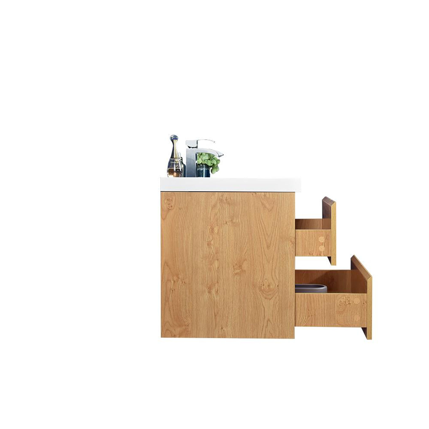 Boho Elegance 36" New England Oak Wall-Mounted Vanity With Single Reinforced White Acrylic Sink