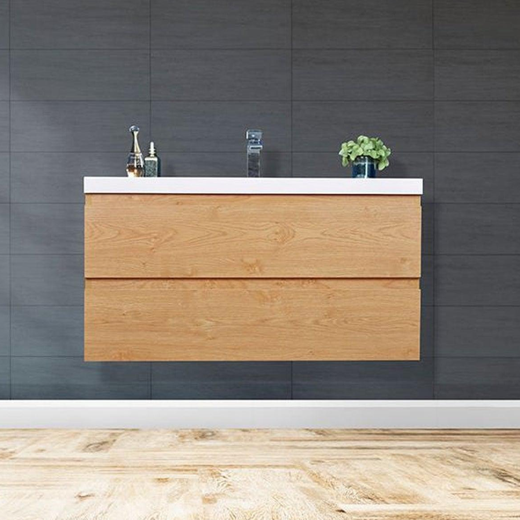 Boho Elegance 42" New England Oak Wall-Mounted Vanity With Single Reinforced White Acrylic Sink