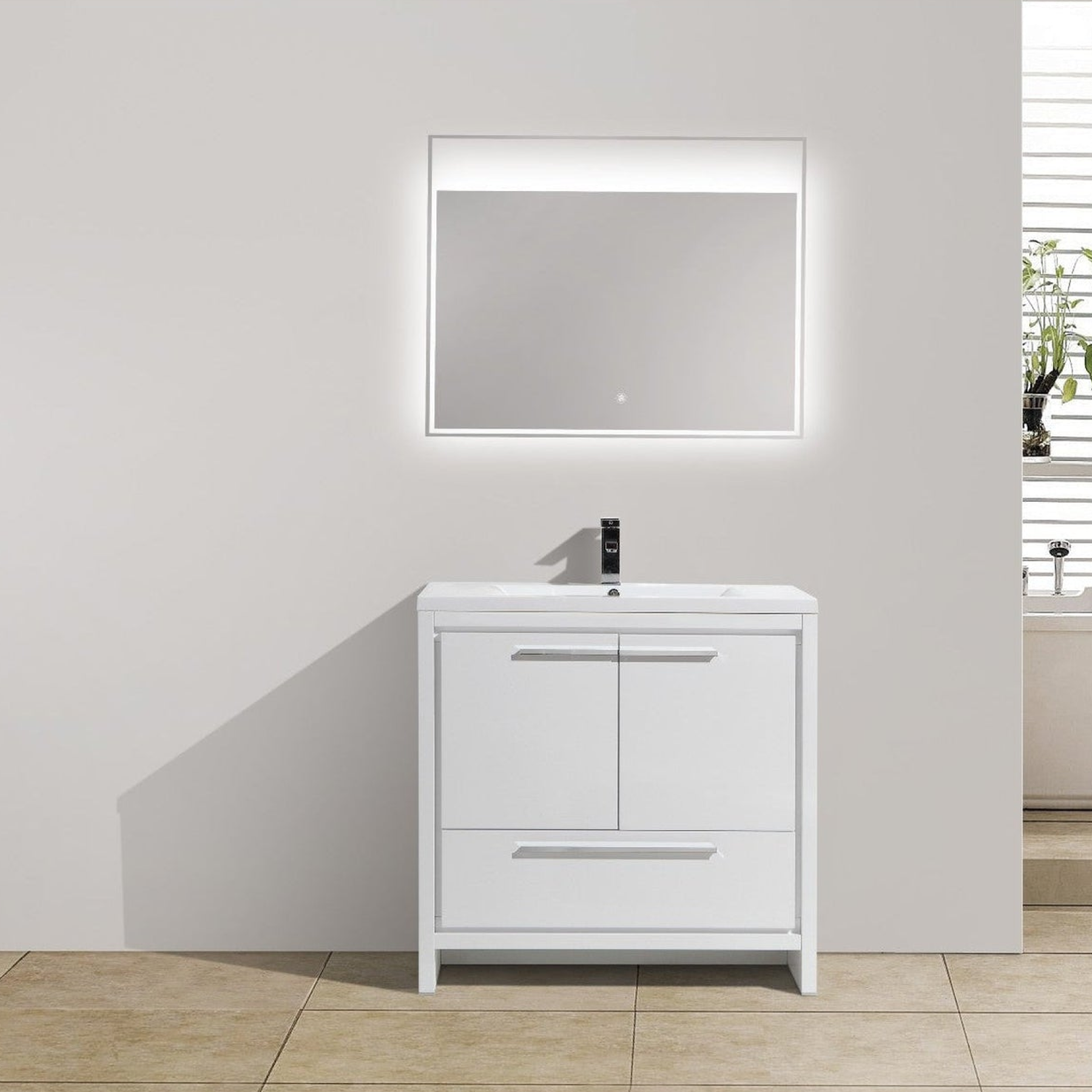 Amara 36" High Gloss White Freestanding Vanity With Single Reinforced White Acrylic Sink