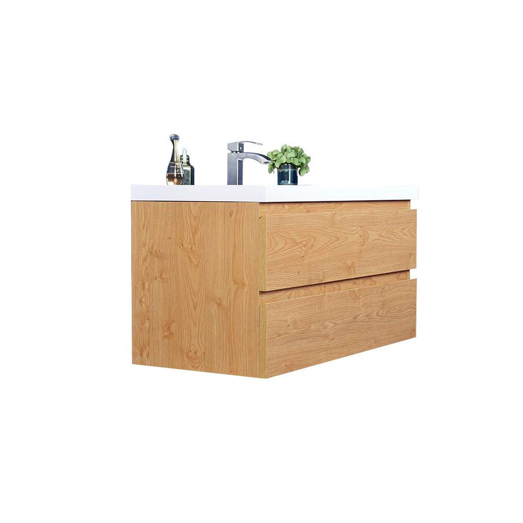 Boho Elegance 42" New England Oak Wall-Mounted Vanity With Single Reinforced White Acrylic Sink