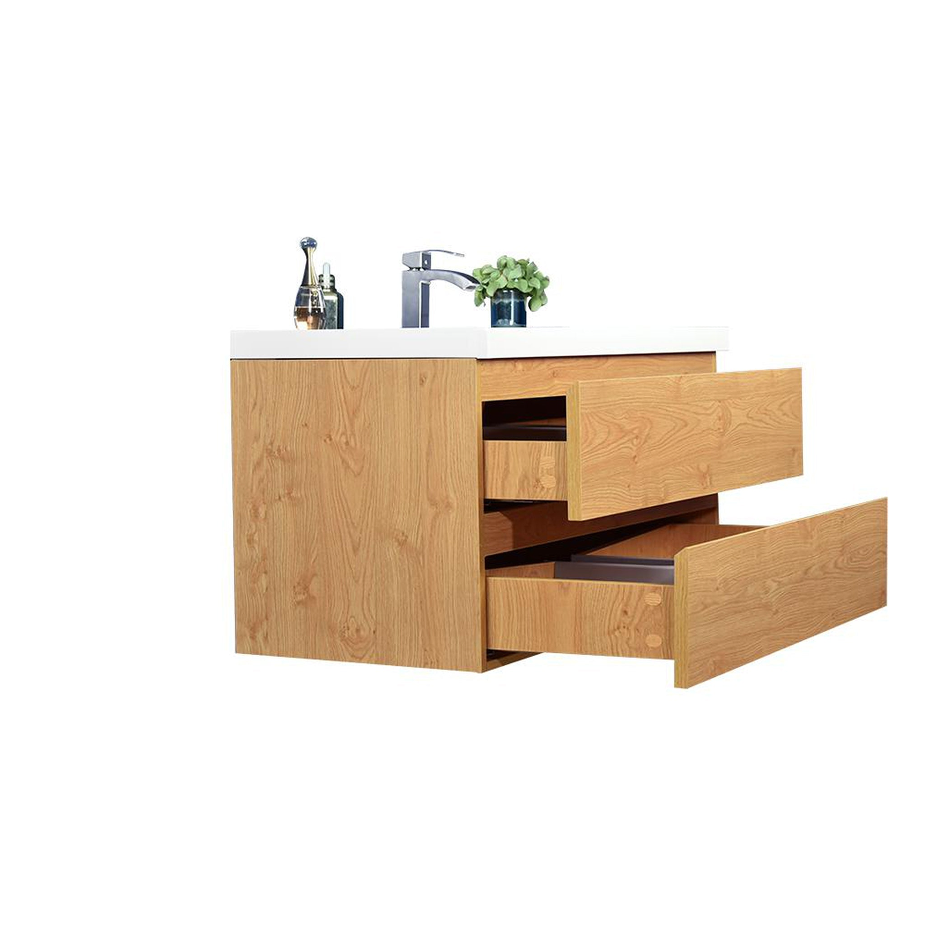 Boho Elegance 42" New England Oak Wall-Mounted Vanity With Single Reinforced White Acrylic Sink