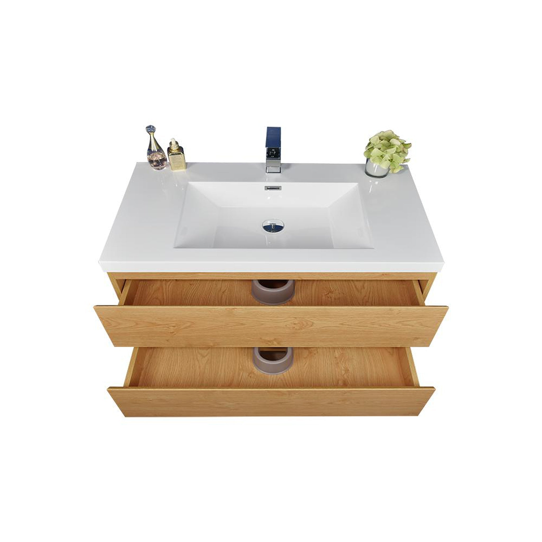 Boho Elegance 42" New England Oak Wall-Mounted Vanity With Single Reinforced White Acrylic Sink
