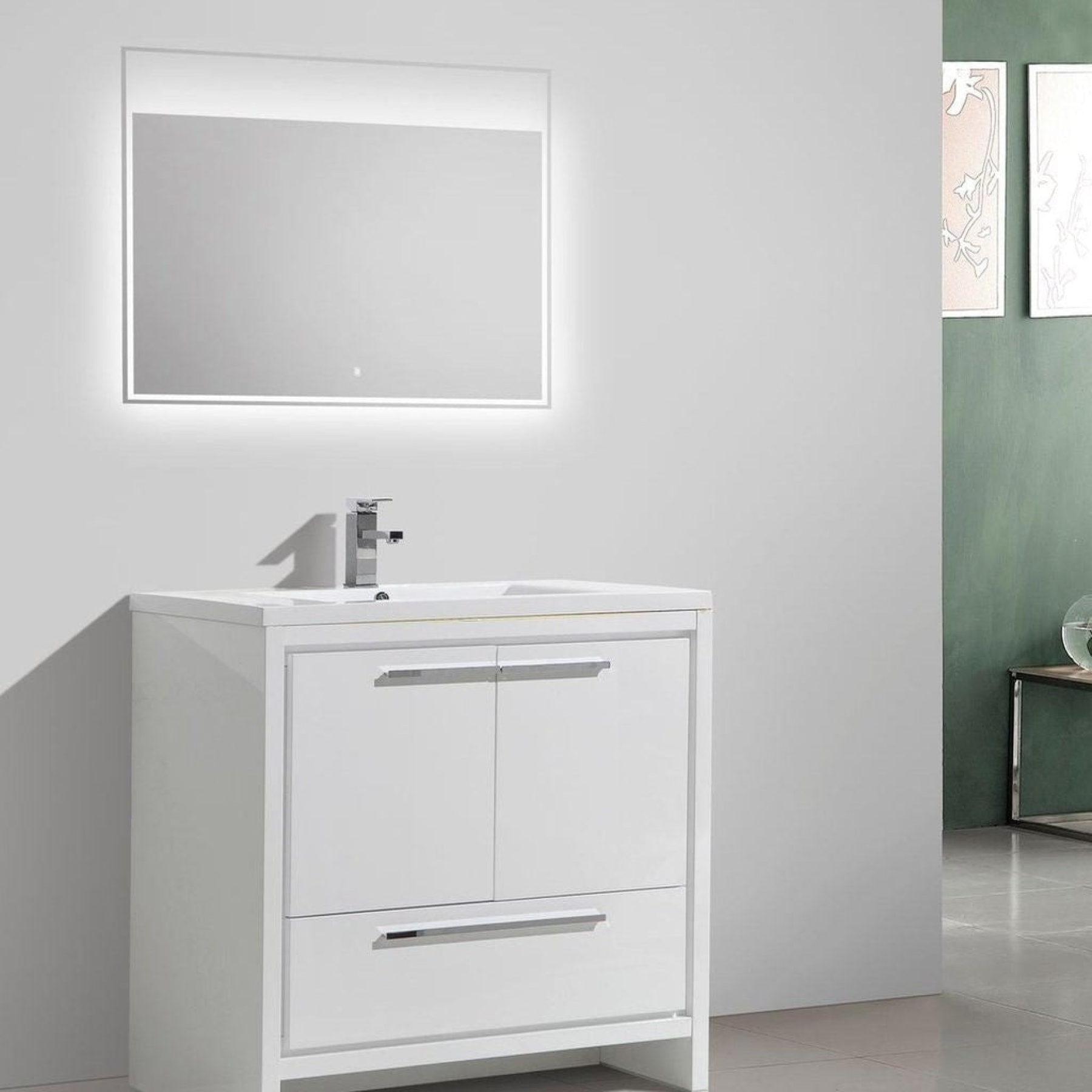 Amara 36" High Gloss White Freestanding Vanity With Single Reinforced White Acrylic Sink
