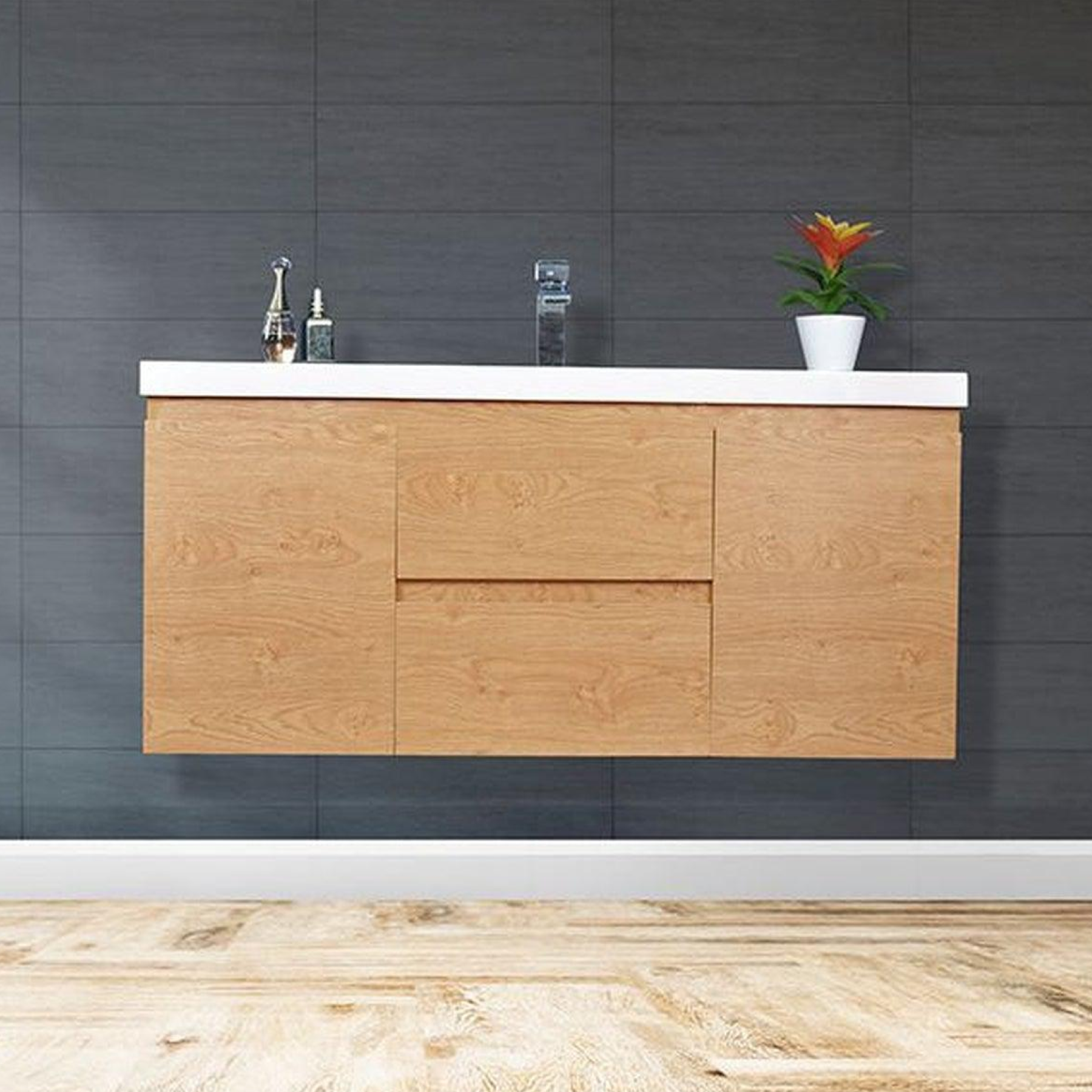 Boho Elegance 48" New England Oak Wall-Mounted Vanity With Single Reinforced White Acrylic Sink