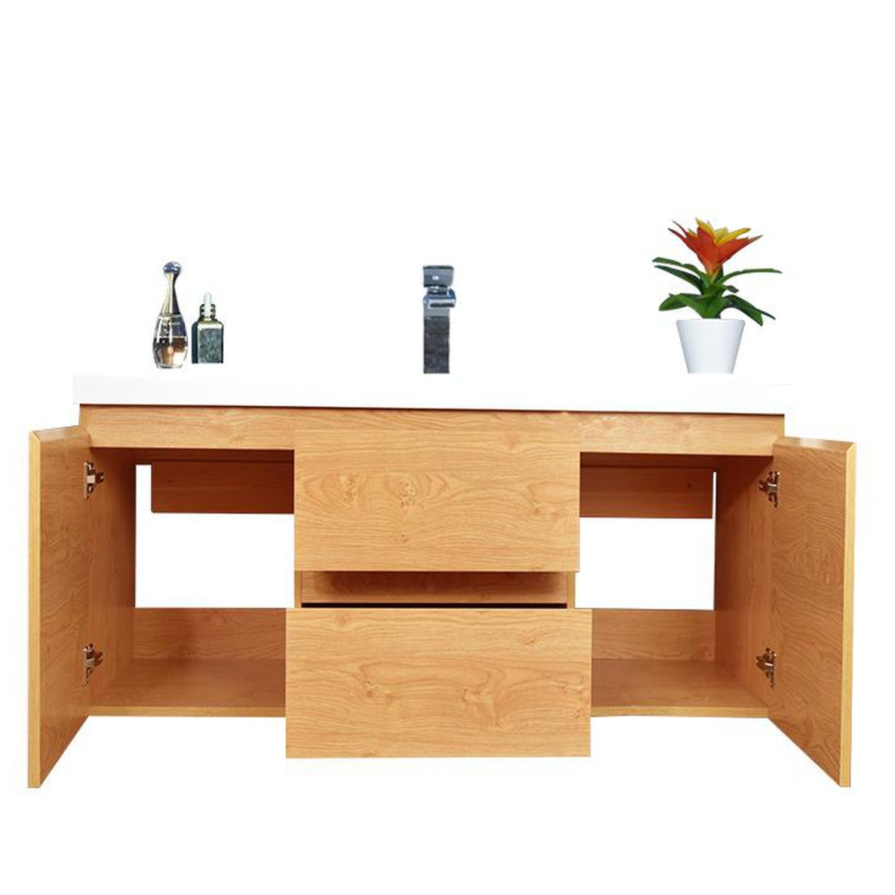 Boho Elegance 48" New England Oak Wall-Mounted Vanity With Single Reinforced White Acrylic Sink