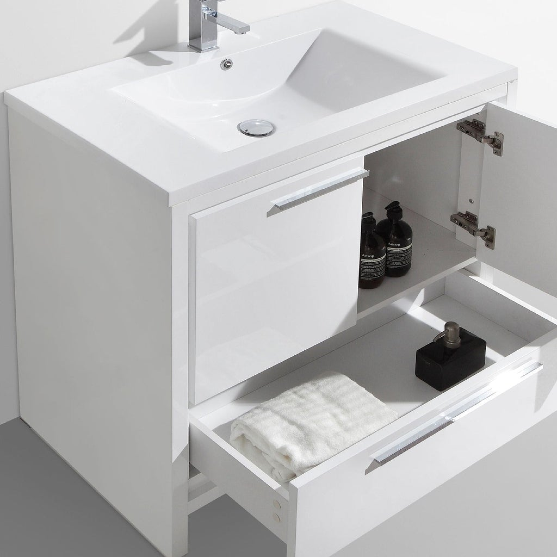 Amara 36" High Gloss White Freestanding Vanity With Single Reinforced White Acrylic Sink