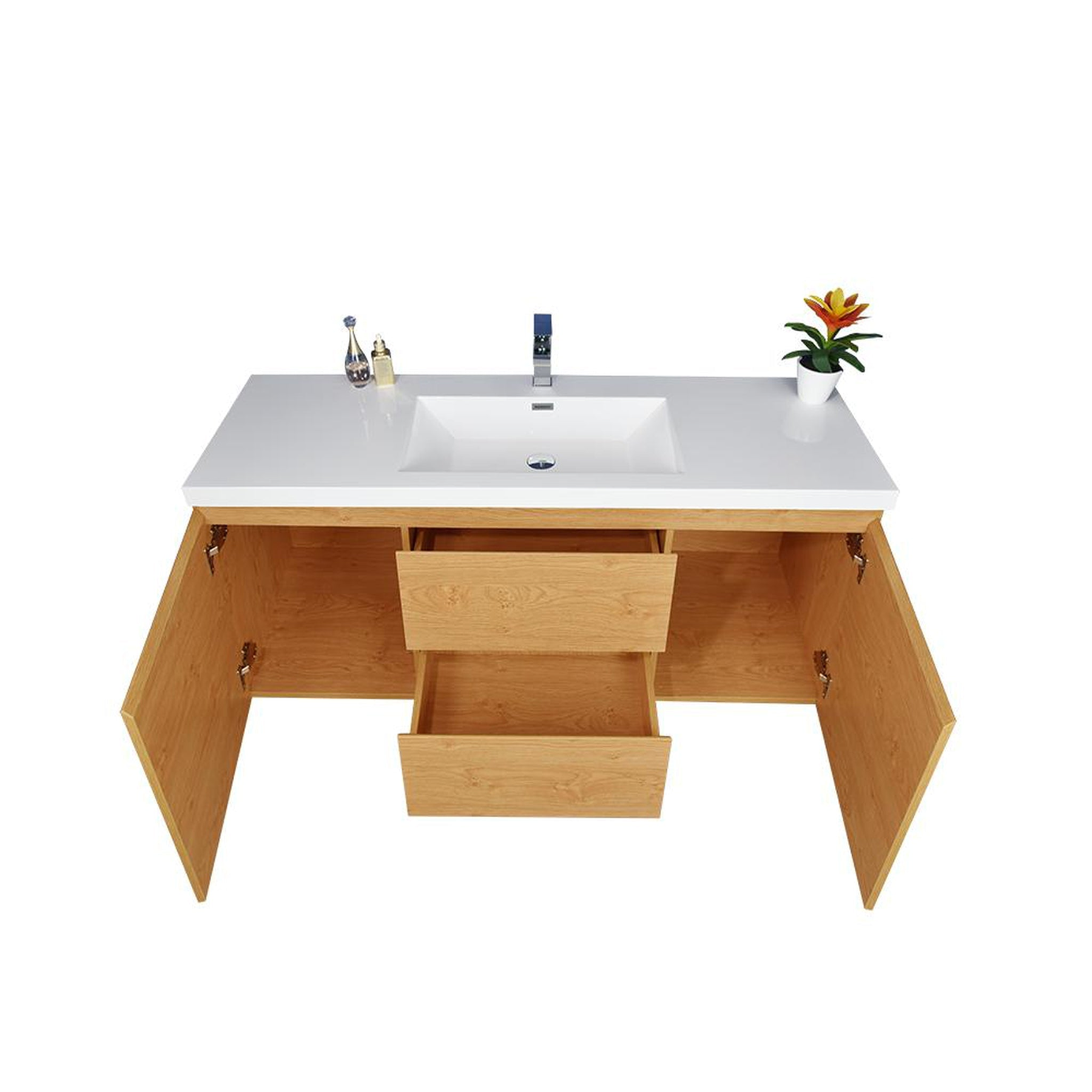 Boho Elegance 48" New England Oak Wall-Mounted Vanity With Single Reinforced White Acrylic Sink