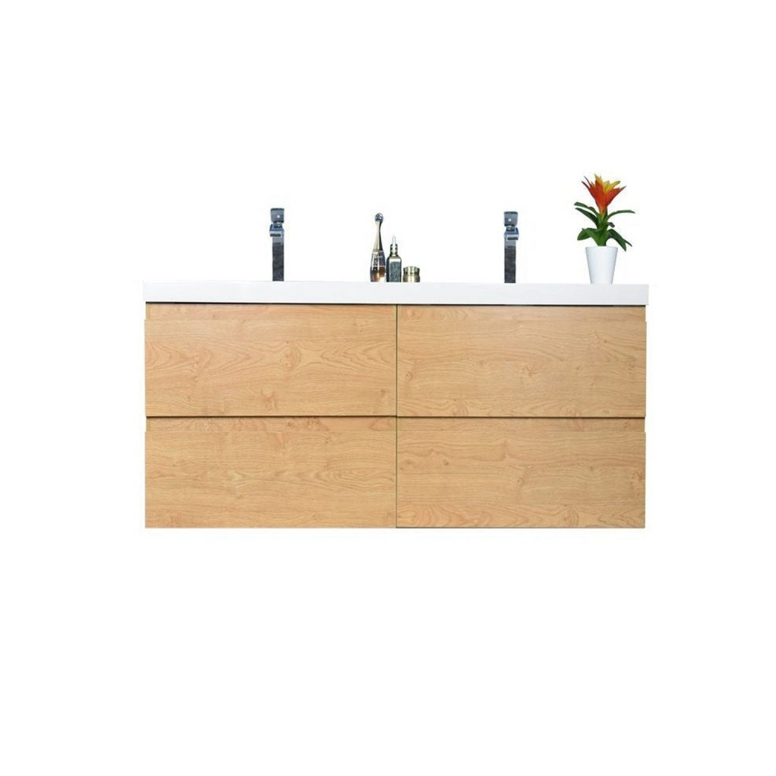 Boho Elegance 48" New England Oak Wall-Mounted Vanity With Double Reinforced White Acrylic Sinks