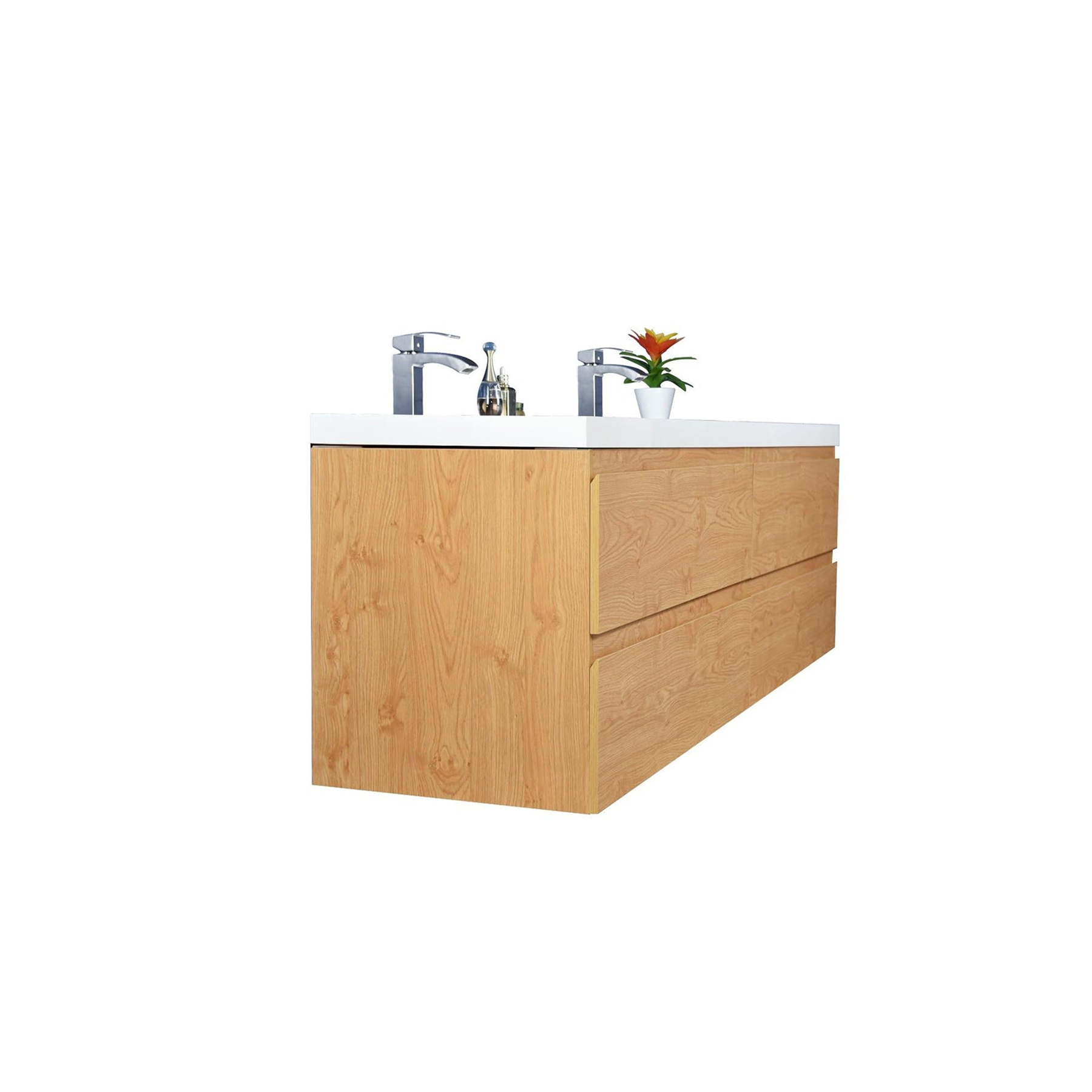 Boho Elegance 48" New England Oak Wall-Mounted Vanity With Double Reinforced White Acrylic Sinks