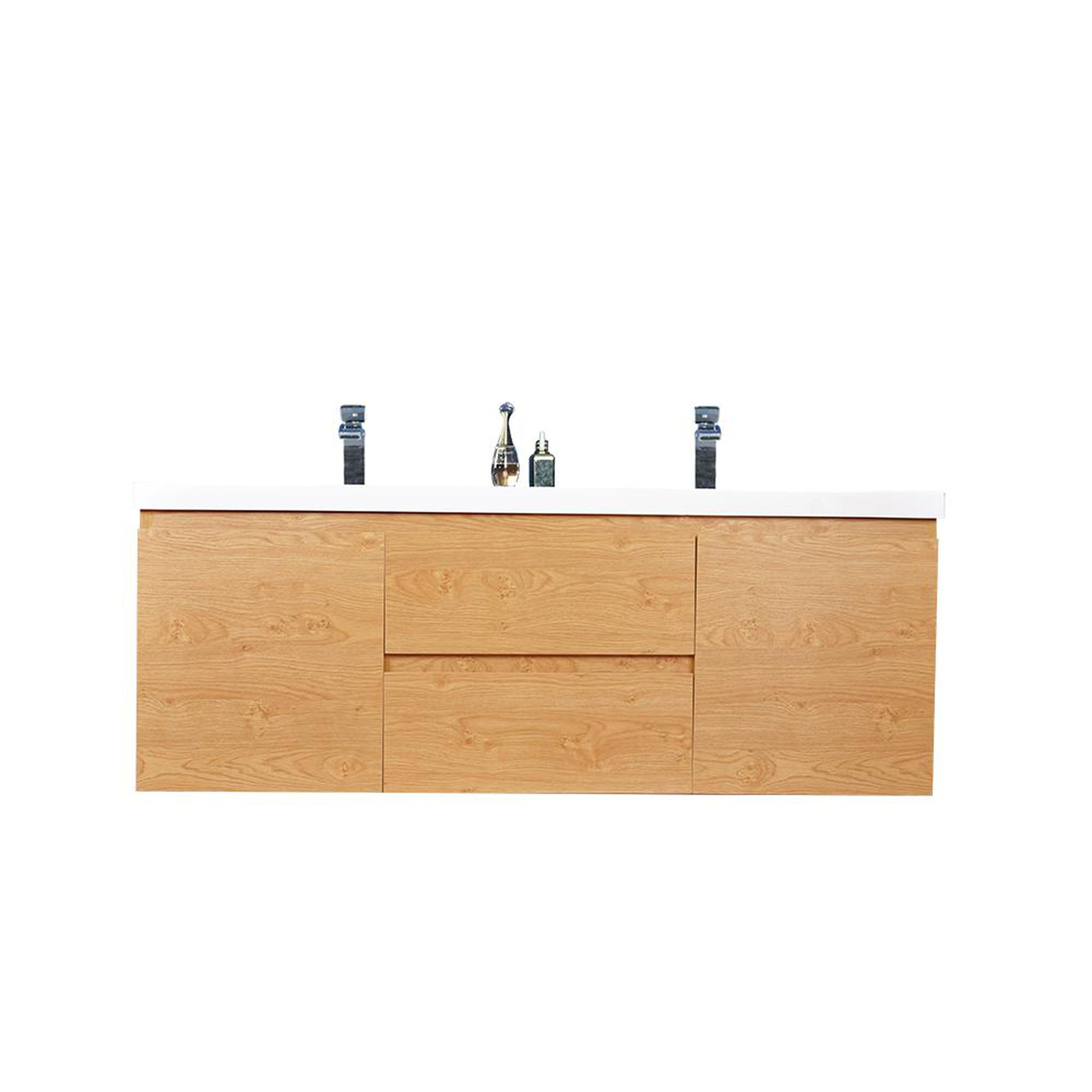Boho Elegance 60" New England Oak Wall-Mounted Vanity With Double Reinforced White Acrylic Sinks