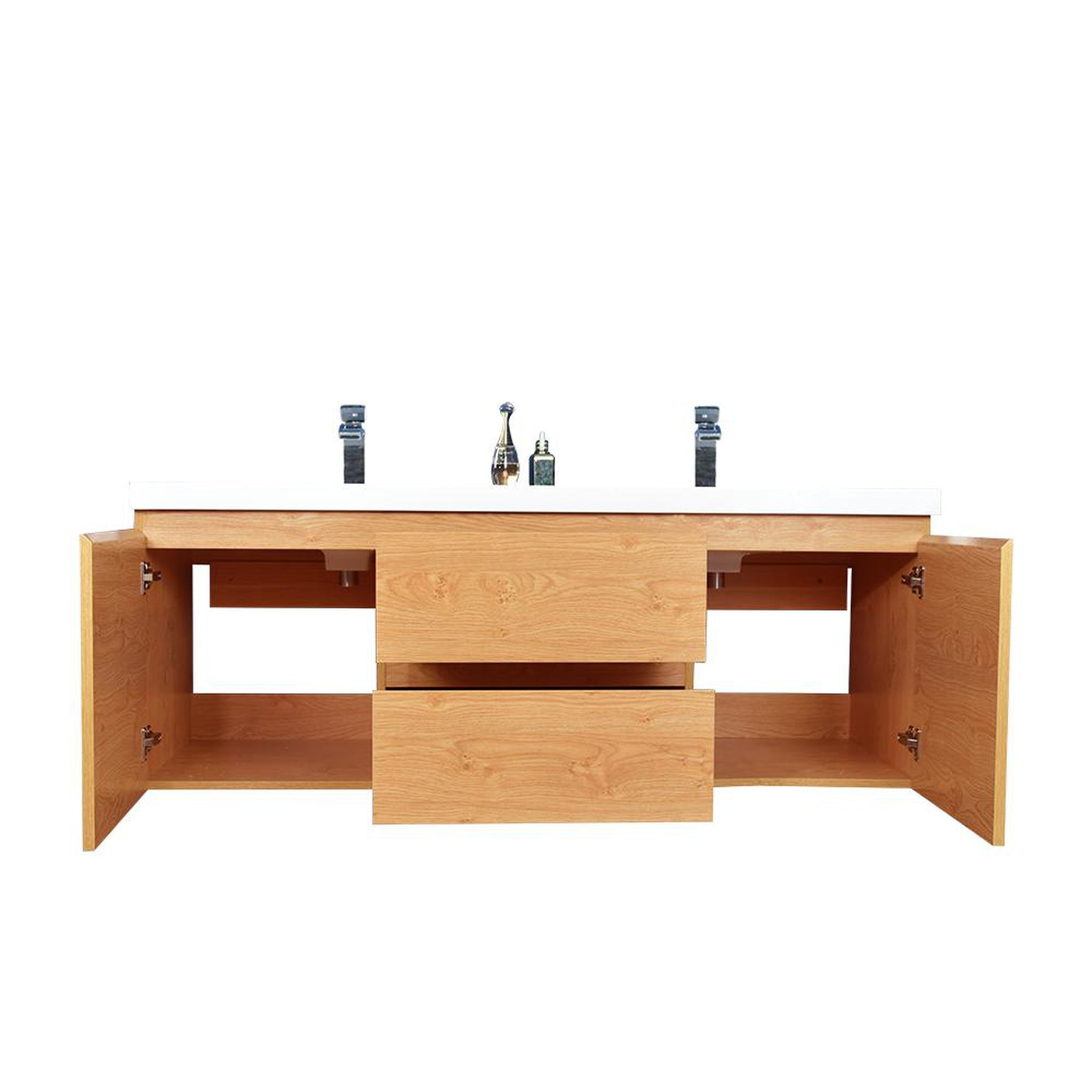 Boho Elegance 60" New England Oak Wall-Mounted Vanity With Double Reinforced White Acrylic Sinks