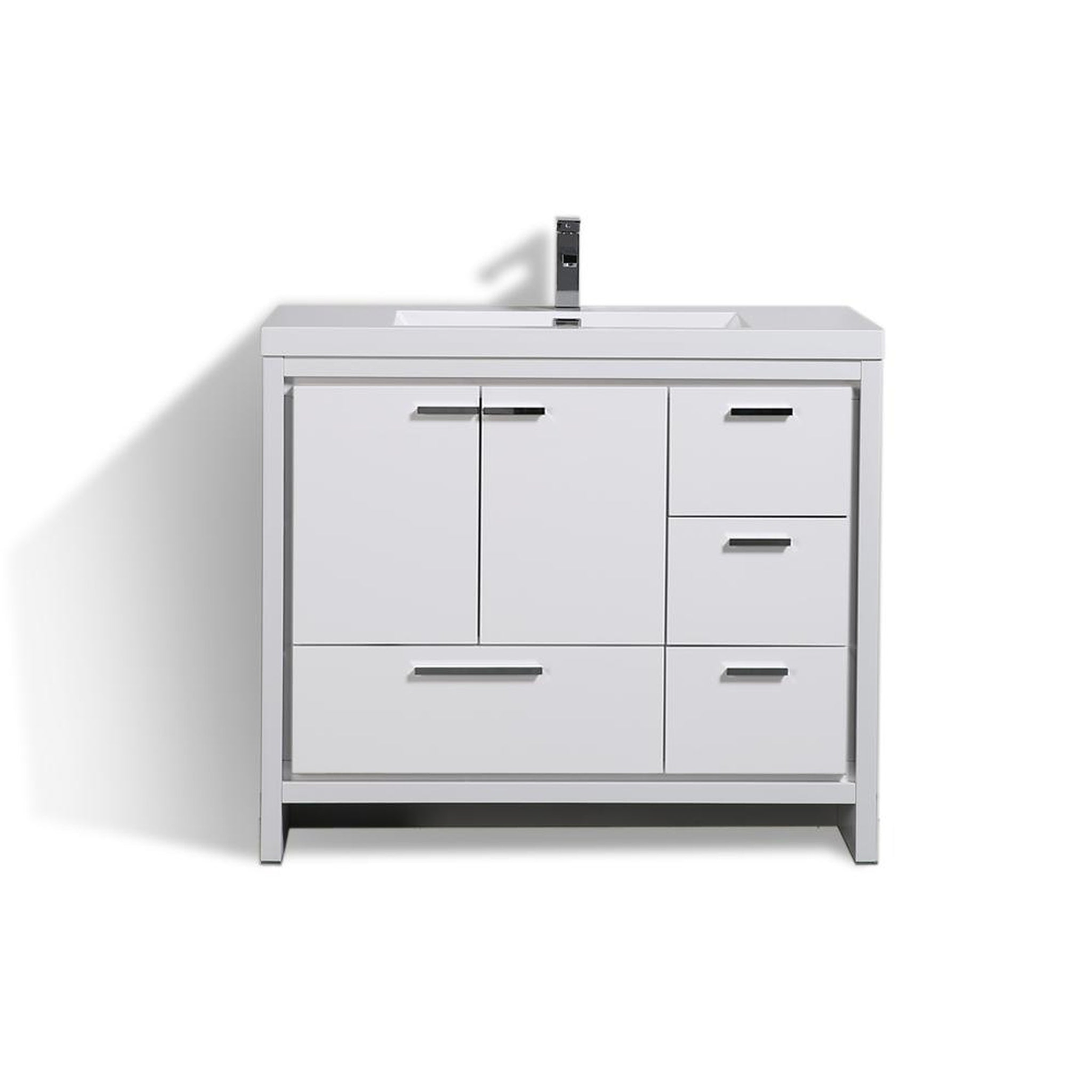 Amara 42" High Gloss White Freestanding Vanity With Right Side Drawers and Single Reinforced White Acrylic Sink