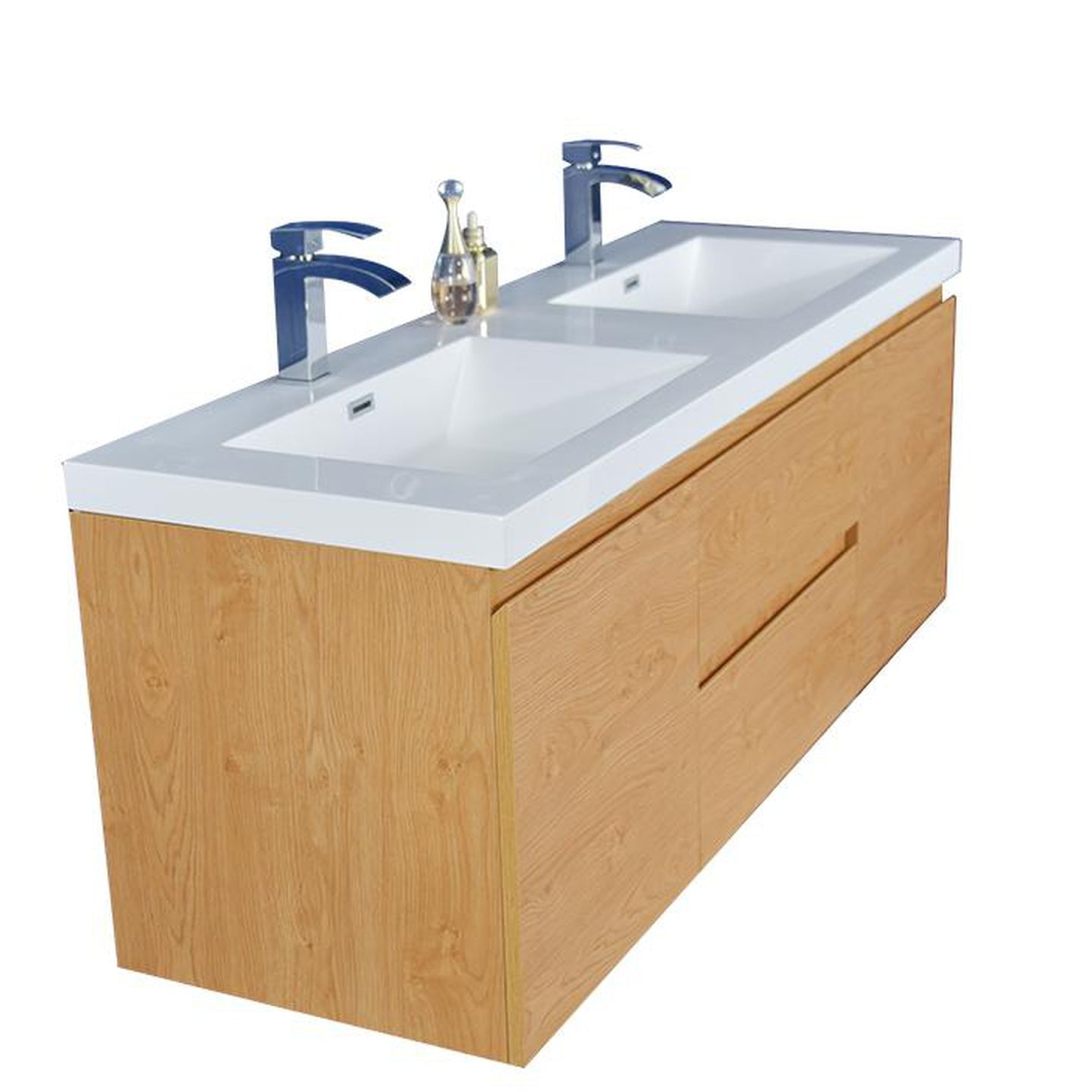 Boho Elegance 60" New England Oak Wall-Mounted Vanity With Double Reinforced White Acrylic Sinks