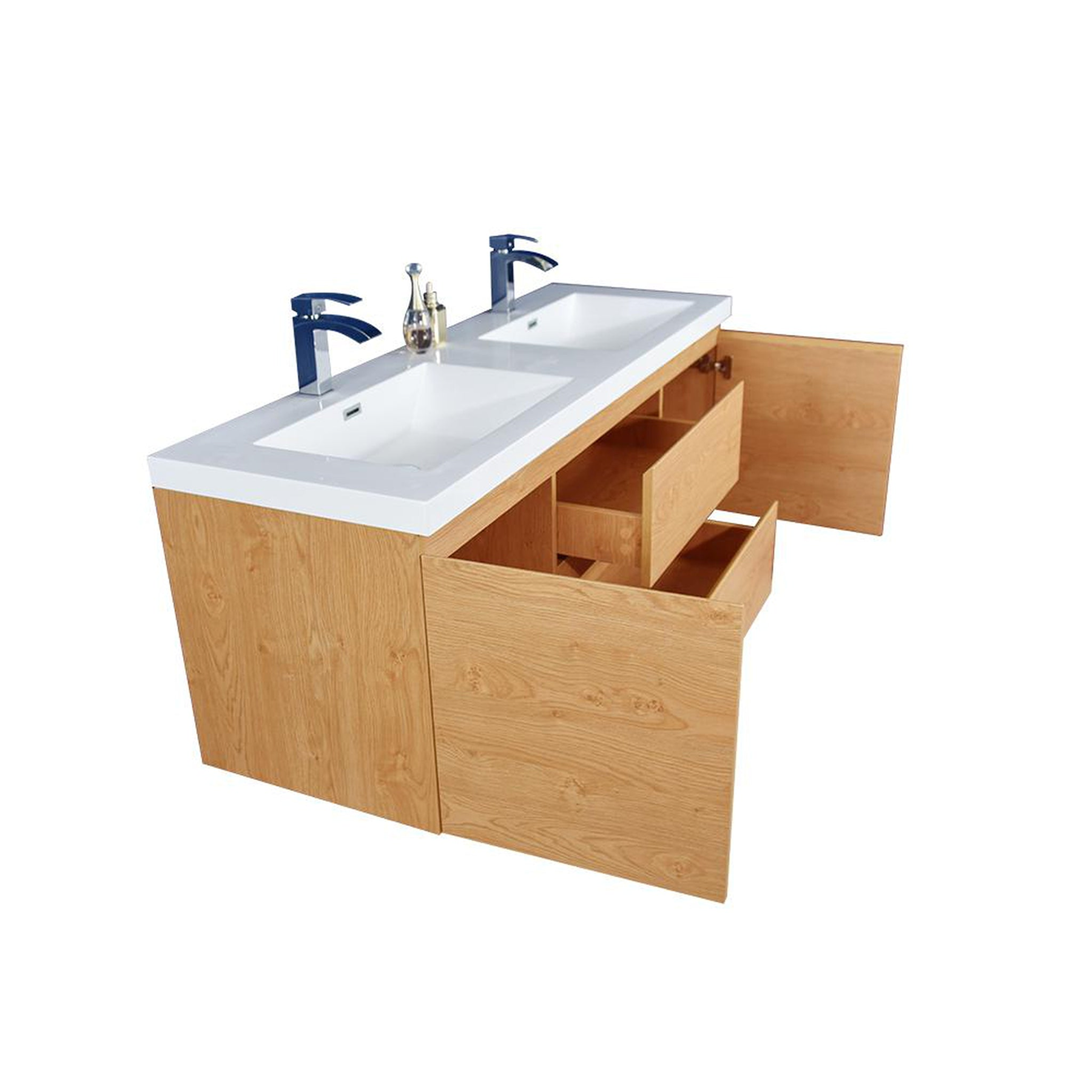 Boho Elegance 60" New England Oak Wall-Mounted Vanity With Double Reinforced White Acrylic Sinks