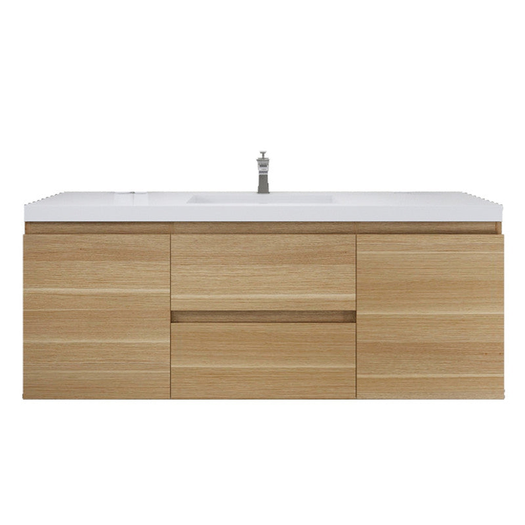 Boho Elegance 60" New England Oak Wall-Mounted Vanity With Single Reinforced White Acrylic Sink