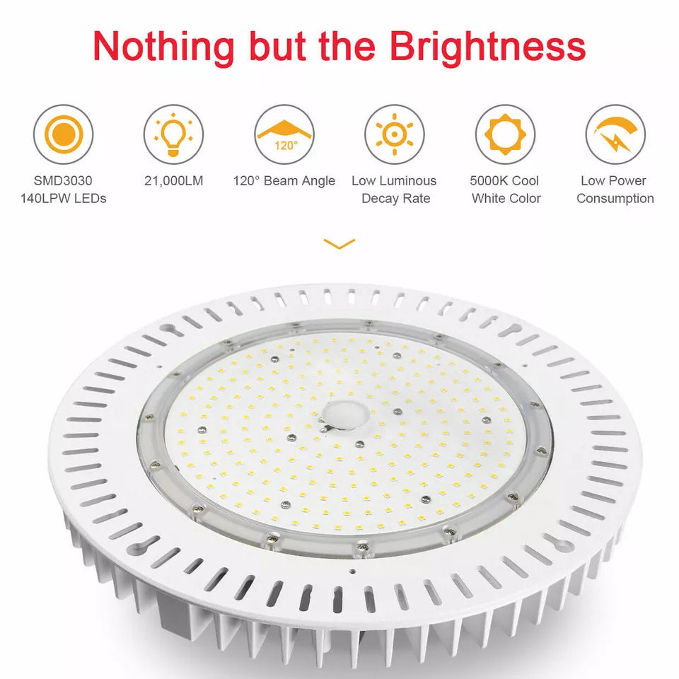 UFO LED High Bay Light 200W, 28,000LM, White, 5000K Daylight, Dimmable, IP65 Waterproof, UL & DLC Listed, For Warehouse Workshop Factory Barn Garage Gymnasium Airport