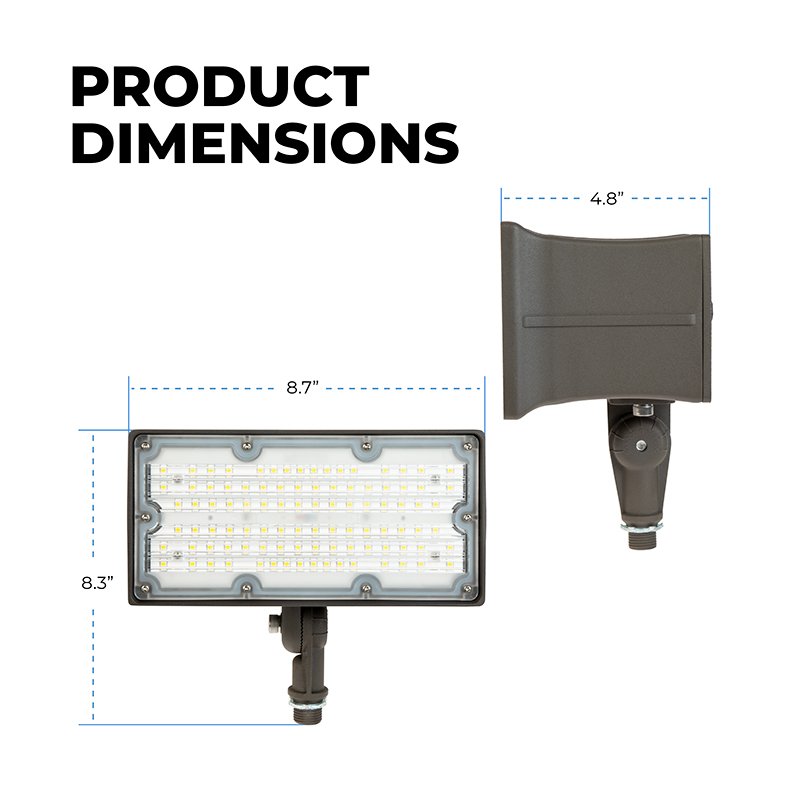 45W LED Outdoor Flood Light Super Bright, 5000K, Knuckle Mount, 1-10V Dimming - AC120-277V, 6750 Lumens, UL, DLC Premium Listed