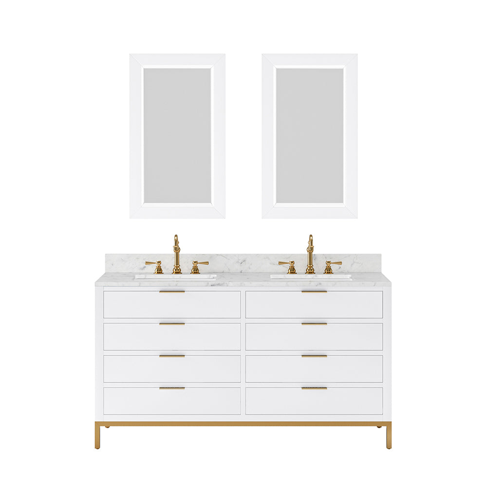 60 In. Double Sink Carrara White Marble Countertop Bath Vanity with Color, Mirror &amp; Faucet Option