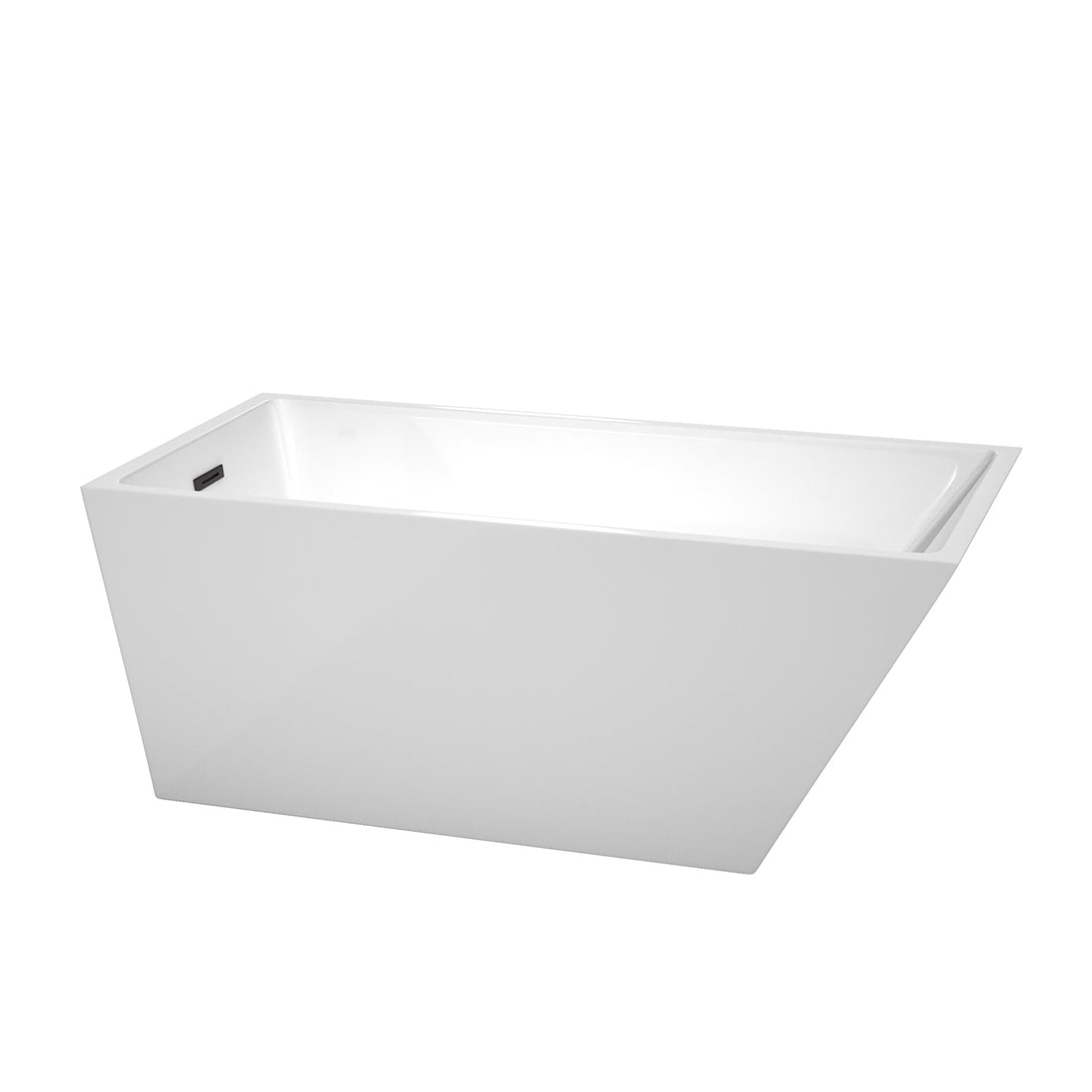 59&quot; Freestanding Bathtub in White with Matte Black Drain and Overflow Trim Finish