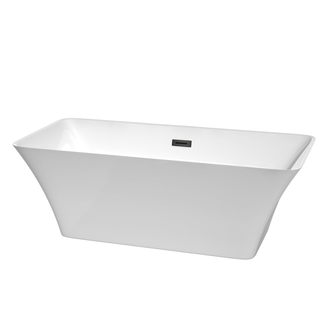 67&quot; Freestanding Bathtub in White with Matte Black Pop-up Drain and Overflow Trim Finish
