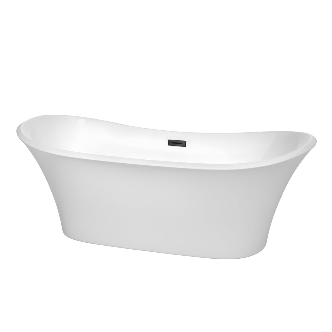 71&quot; Freestanding Bathtub in White with Matte Black Pop-up Drain and Overflow Trim Finish