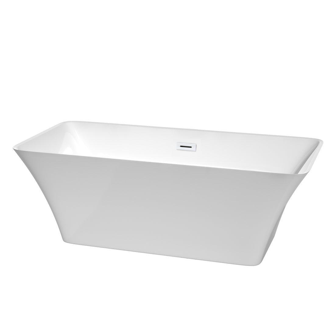 67&quot; Freestanding Bathtub in White with Overflow Trim and Shiny White Pop-up Drain