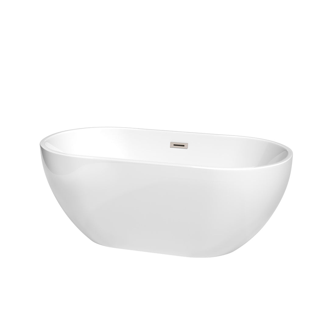 60&quot; Freestanding Bathtub in White with Brushed Nickel Drain and Overflow Trim