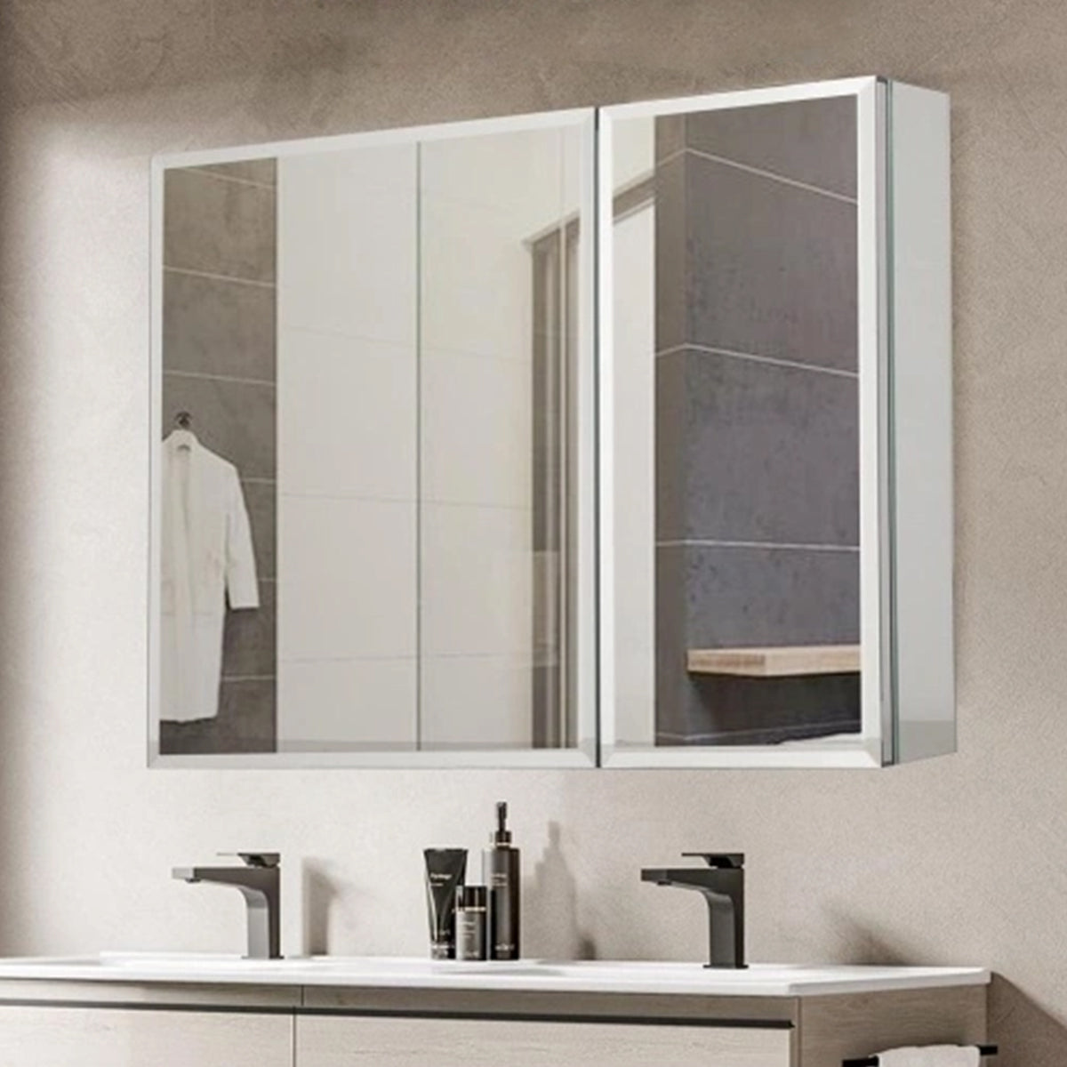 36 x 26" Deluxe Frameless Medicine Cabinet: Double-Sided Mirror, 3-Door, Soft-Closing, Adjustable Shelves, for Bathroom, Bedroom, Hotel