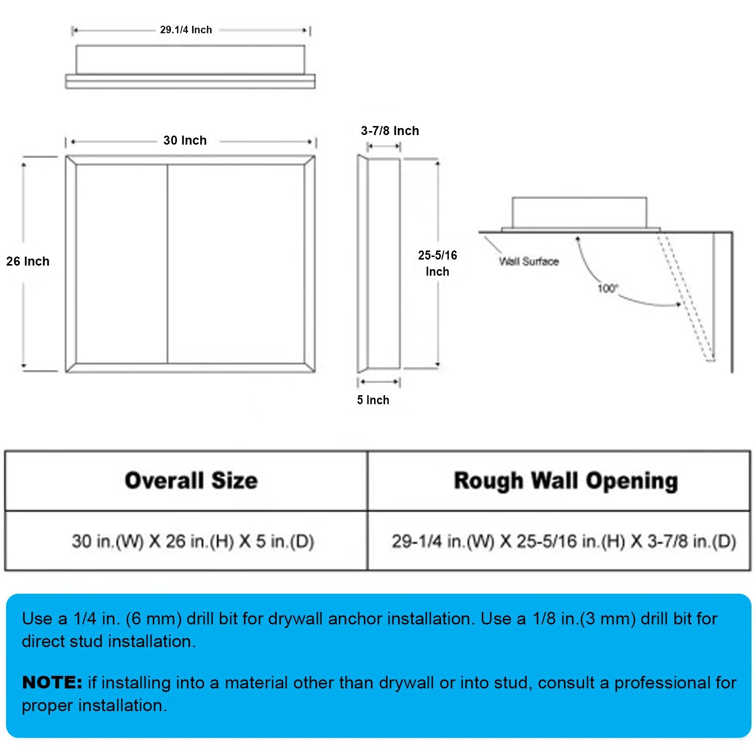 30 x 26 Inches Frameless Medicine Cabinet: Double-Sided Mirror, 2 Doors, 3-Adjustable Shelves, Unique Large & Small Door Design, Soft-Closing, for Bathroom, Bedroom, Hotel - Surface or Recessed Mount