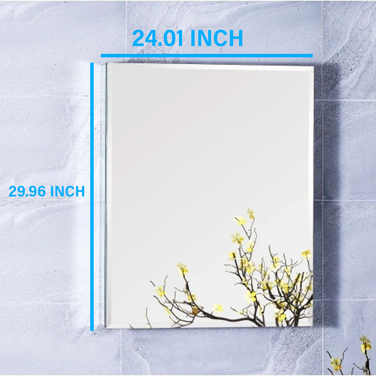 24&quot; x 30&quot; Contemporary Frameless Medicine Cabinet: Double-Sided Mirror, 1-Door, Adjustable Shelves, Soft-Closing, Surface or Recessed Installation, Ideal for Bathroom, Bedroom, Hotel