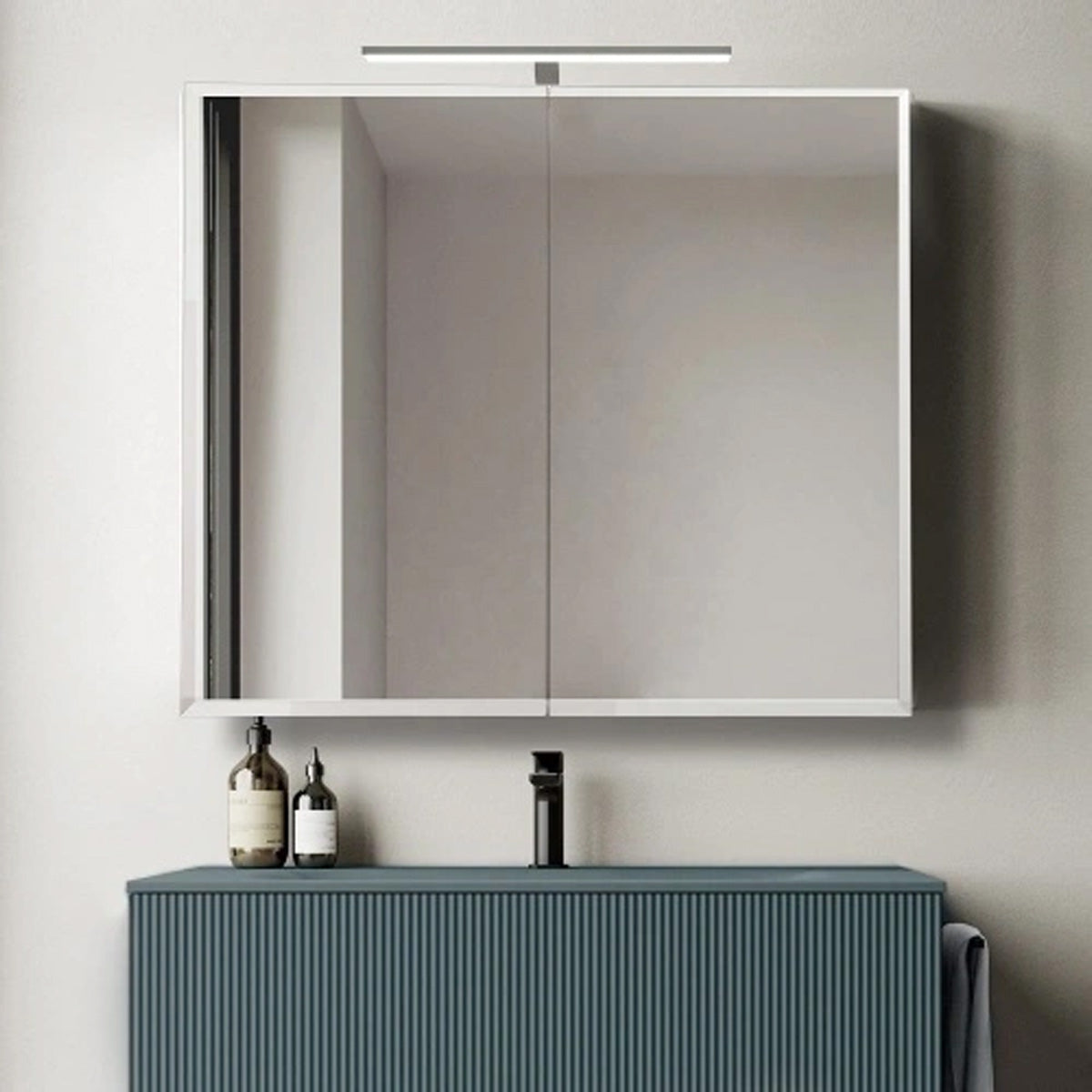 30" x 26" Premium Frameless Medicine Cabinet: Double-Sided Mirror, 2-Door, Adjustable Shelves, Soft-Closing, Surface or Recessed Installation, for Bathroom, Bedroom, Hotel