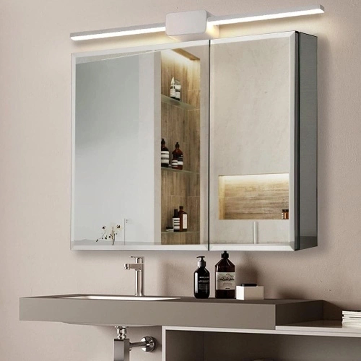 30 x 26 Inches Frameless Medicine Cabinet: Double-Sided Mirror, 2 Doors, 3-Adjustable Shelves, Unique Large & Small Door Design, Soft-Closing, for Bathroom, Bedroom, Hotel - Surface or Recessed Mount