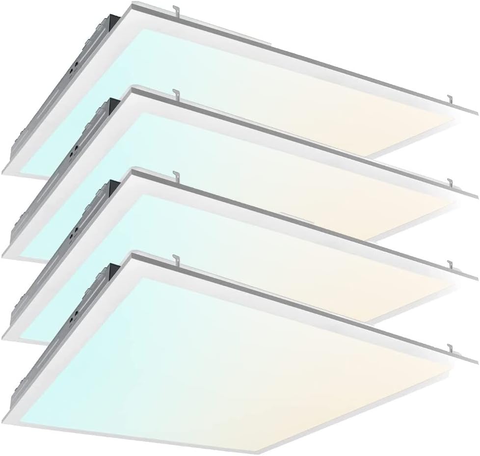 2x2 ft LED Panel Light - Wattage Adjustable (30W/35W/40W), CCT Changeable (3500K/4000K/5000K), 135LM/Watt - 0-10V Dim, 100-277V, ETL, DLC 5.1 Premium, Recessed Back-lit With Earthquake Kit (Shockproof Hooks) Fixture - (4-Pack)