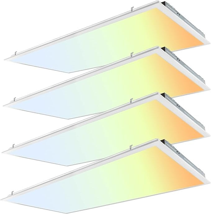 2x4 ft LED Panel Light - Wattage Adjustable (30W/40W/50W), CCT Changeable (3500K/4000K/5000K), 135LM/Watt - 0-10V Dim, 100-277V - ETL, DLC 5.1 Premium, Recessed Back-lit With Earthquake Kit (Shockproof Hooks) Fixture - (4-Pack)