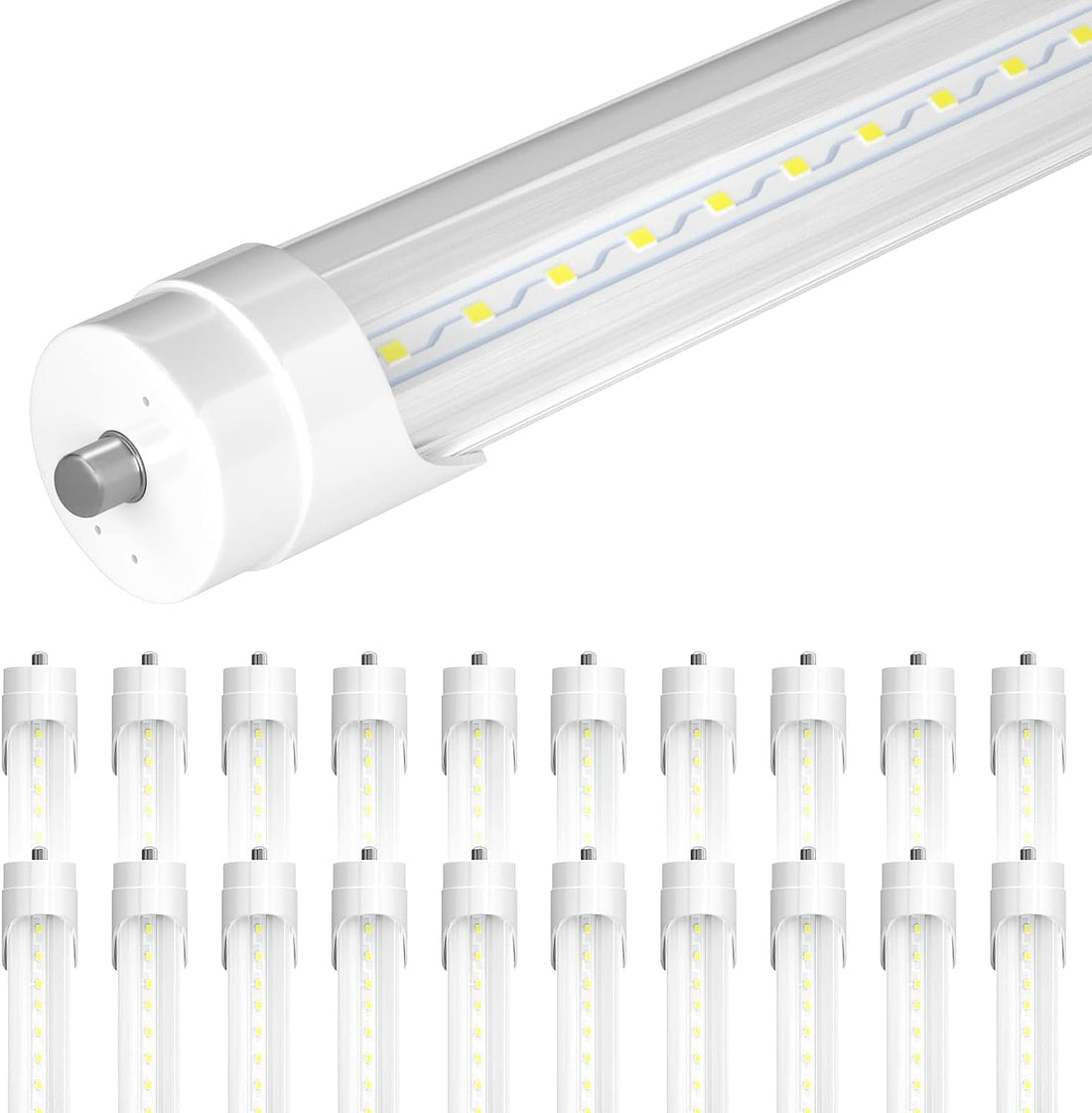8ft LED Tube Light - 40W - 6000K - 5000 Lumens - AC100-277V - Clear Cover - FA8 Single Pin - (25-Pack)