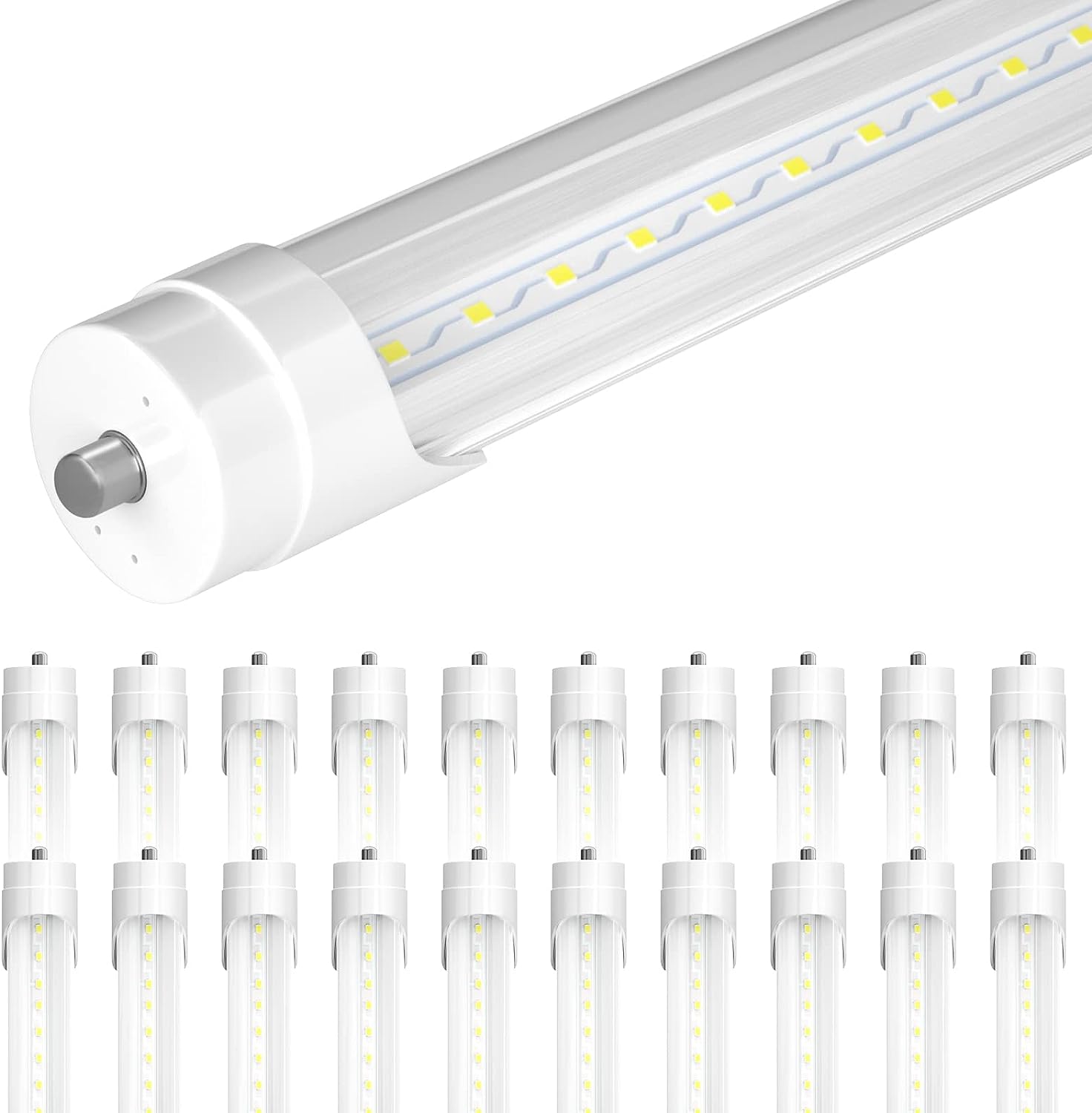 8ft LED Tube Light - 40W - 6000K - 5000 Lumens - AC100-277V - Clear Cover - FA8 Single Pin - (25-Pack)