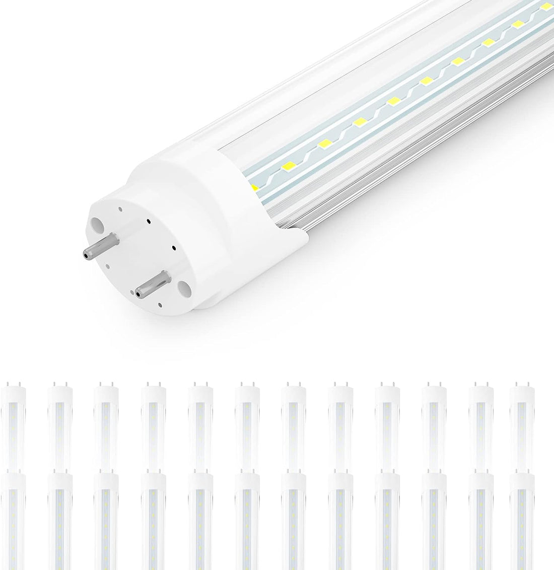 4ft LED Tube Light - 20W - 6000K - 2600 Lumens - AC100-277V - Clear Cover - Bypass Ballast/Type B/Double Ended - (25-Pack)