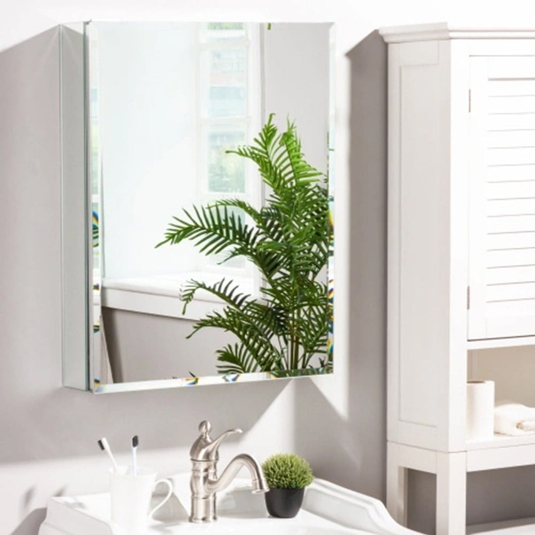 Modern 20" x 26" Frameless Medicine Cabinet: Double-Sided Mirror, 1-Door, Adjustable Shelves, Soft-Closing, Versatile Surface or Recessed Installation