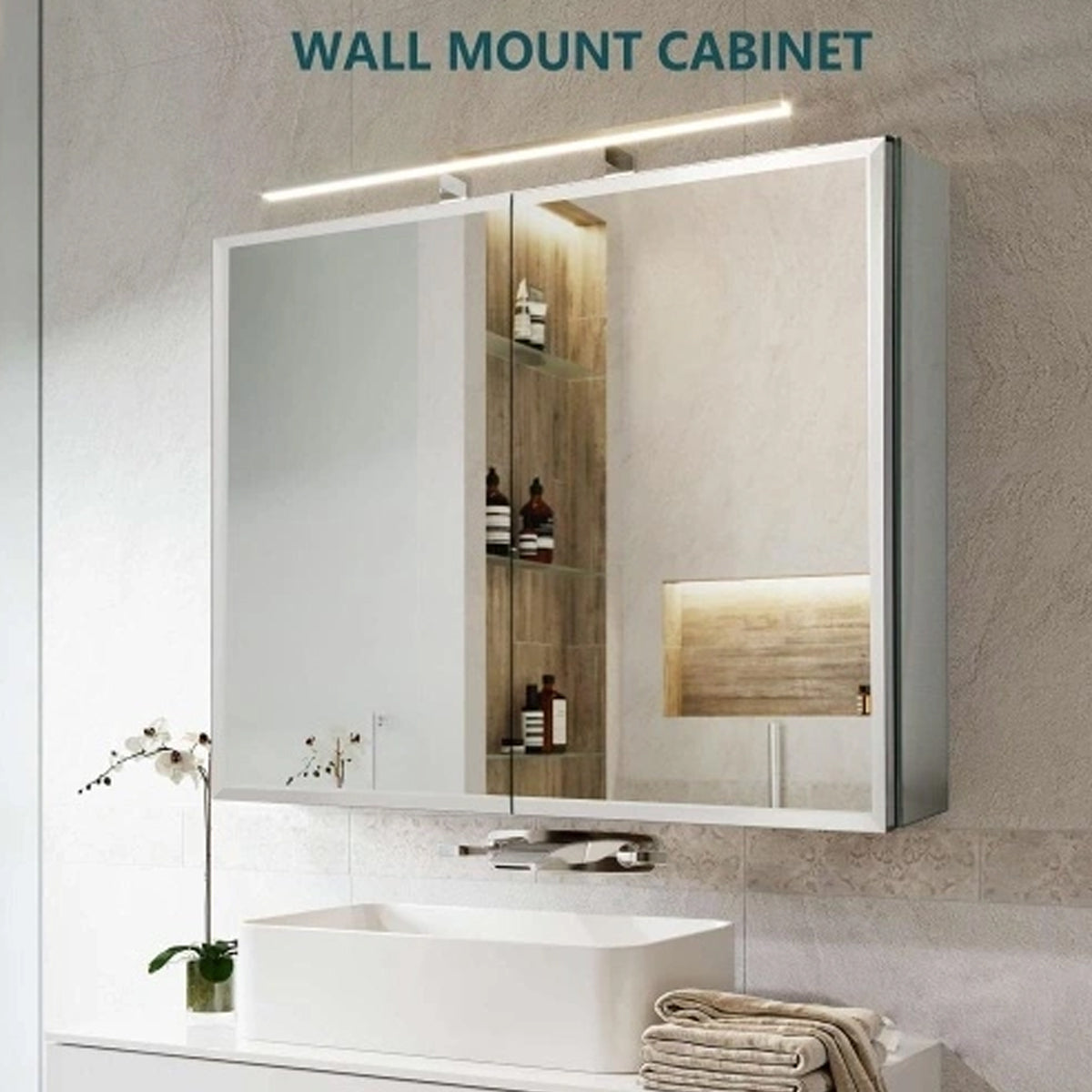 30" x 26" Premium Frameless Medicine Cabinet: Double-Sided Mirror, 2-Door, Adjustable Shelves, Soft-Closing, Surface or Recessed Installation, for Bathroom, Bedroom, Hotel