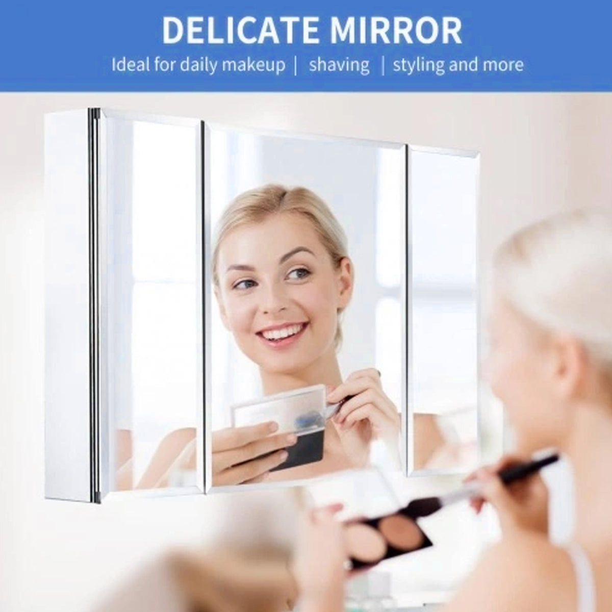 36 x 26&quot; Deluxe Frameless Medicine Cabinet: Double-Sided Mirror, 3-Door, Soft-Closing, Adjustable Shelves, for Bathroom, Bedroom, Hotel