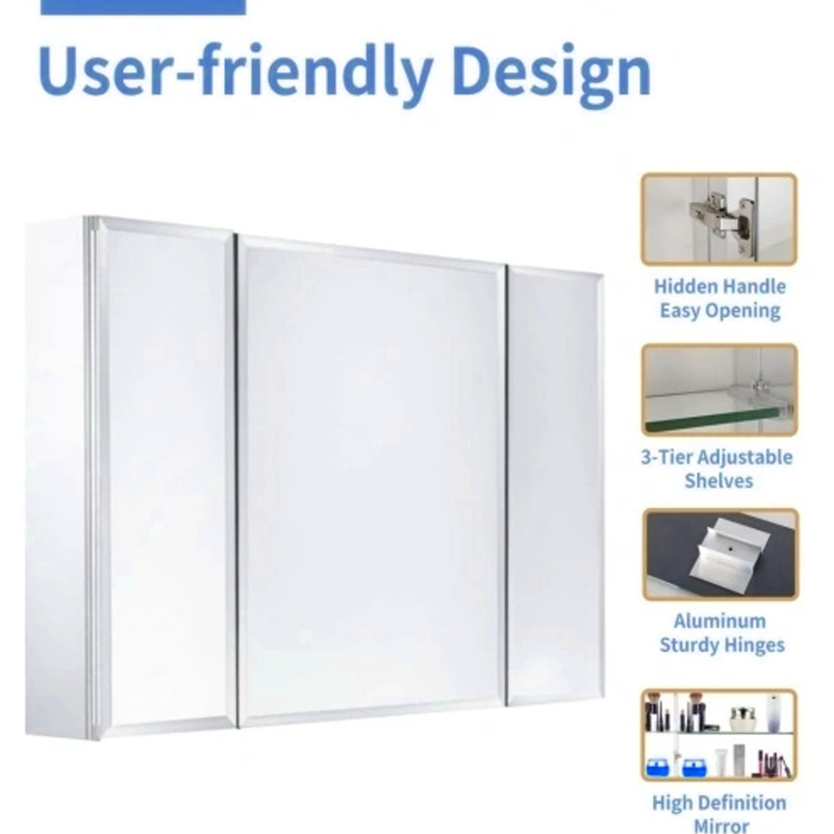 36 x 26" Deluxe Frameless Medicine Cabinet: Double-Sided Mirror, 3-Door, Soft-Closing, Adjustable Shelves, for Bathroom, Bedroom, Hotel