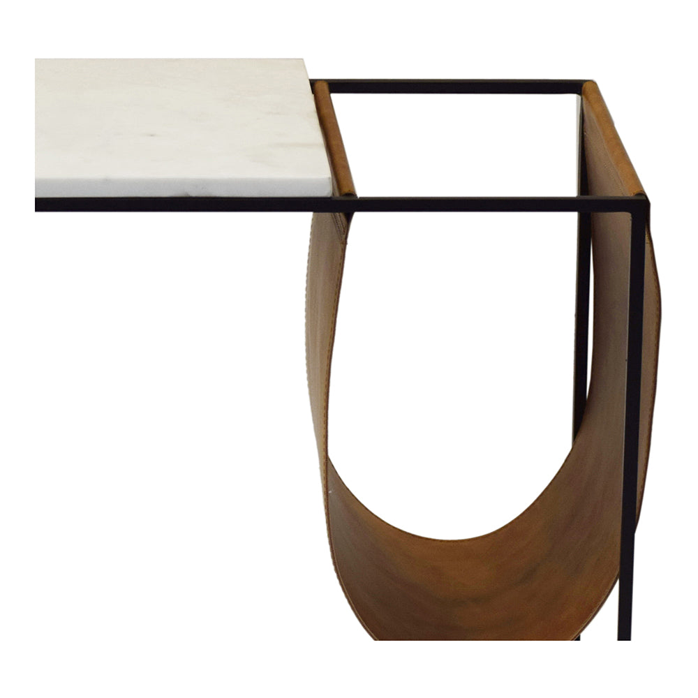 Marble Top Cave Magazine Rack: Contemporary Modern Coffee Table with Iron Legs