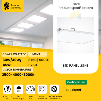 2X4 ft LED Backlite Panel - Wattage Adjustable (30W/40W/50W) - CCT Changeable (3500K/4000K/5000K) - 120-277VAC - 0-10V Dimmable, UL, DLC Premium Listed - 5 Years Warranty (2-Pack)