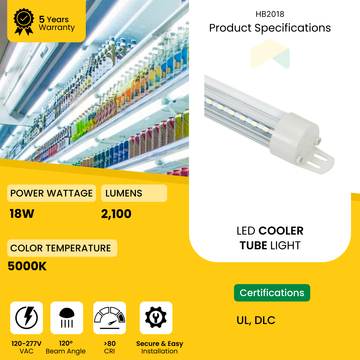 4ft T8 LED Cooler Tube/Refrigerator Light - 18W - 5000K, 2340Lumens, 100V-277V, UL Listed, Ideal for Display Cases, Refrigeration Units, Deli Cases, Convenience Stores - Case of 25 DLC Premium Listed - 5 Years Warranty