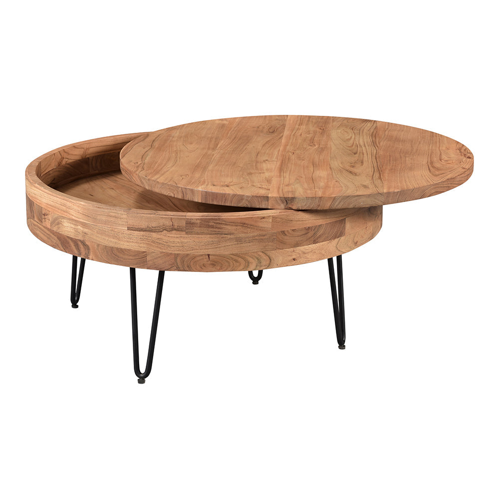 Privado Storage Coffee Table: Round Woodtop Coffee Table with a Modern Twist