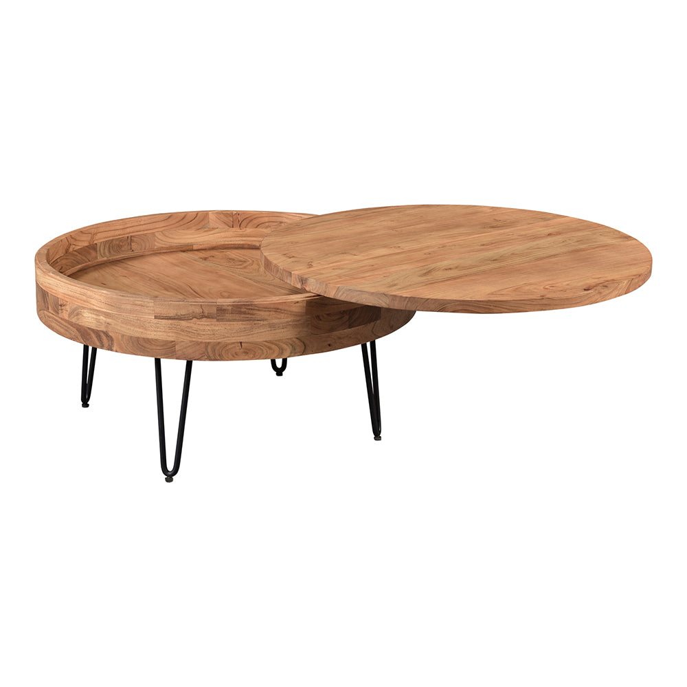 Privado Storage Coffee Table: Round Woodtop Coffee Table with a Modern Twist