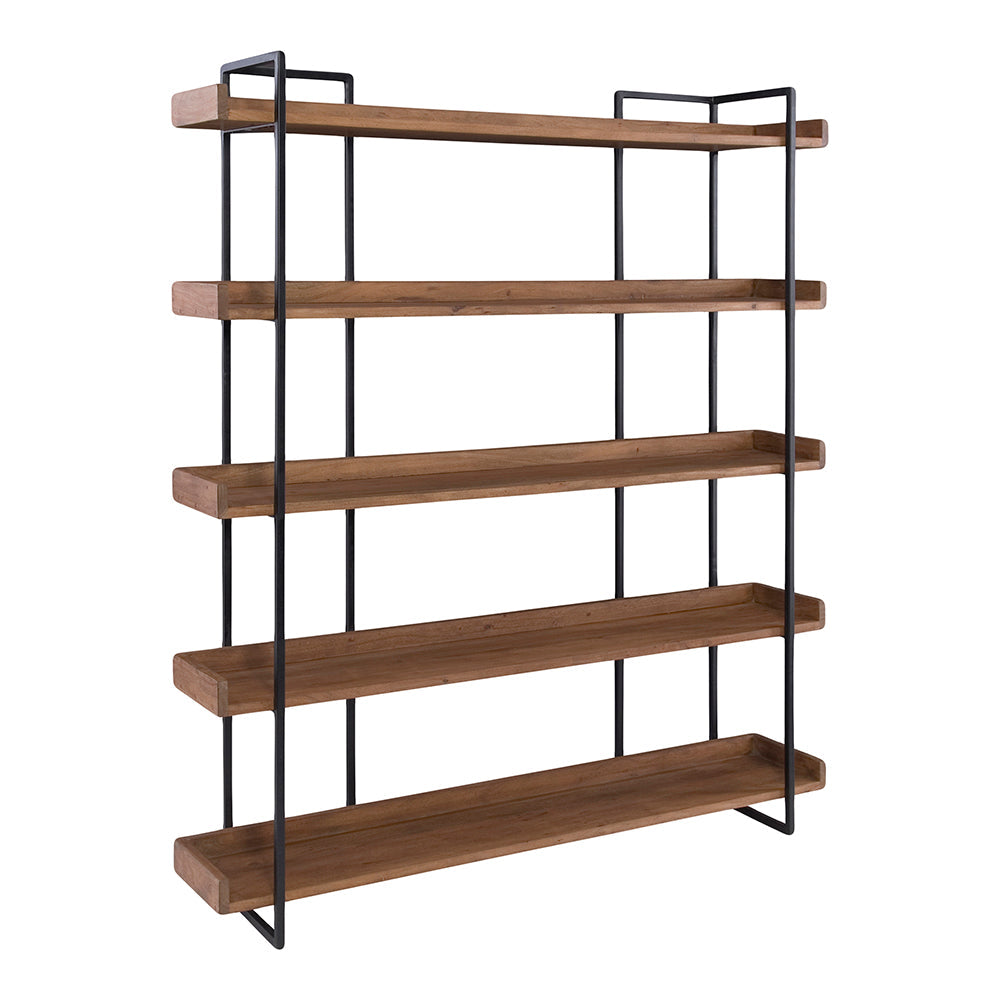 5 Vancouver Bookshelf with Large Storage Cabinet: Iron Frame and Light Brown Charm
