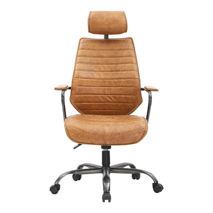 Adjustable Ergonomic Swivel Office Chair: Cognac Comfort and Support