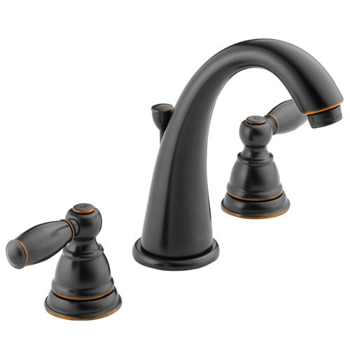 Two Traditional Handle J Spout Widespread Lavatory Faucet - Rubbed Bronze